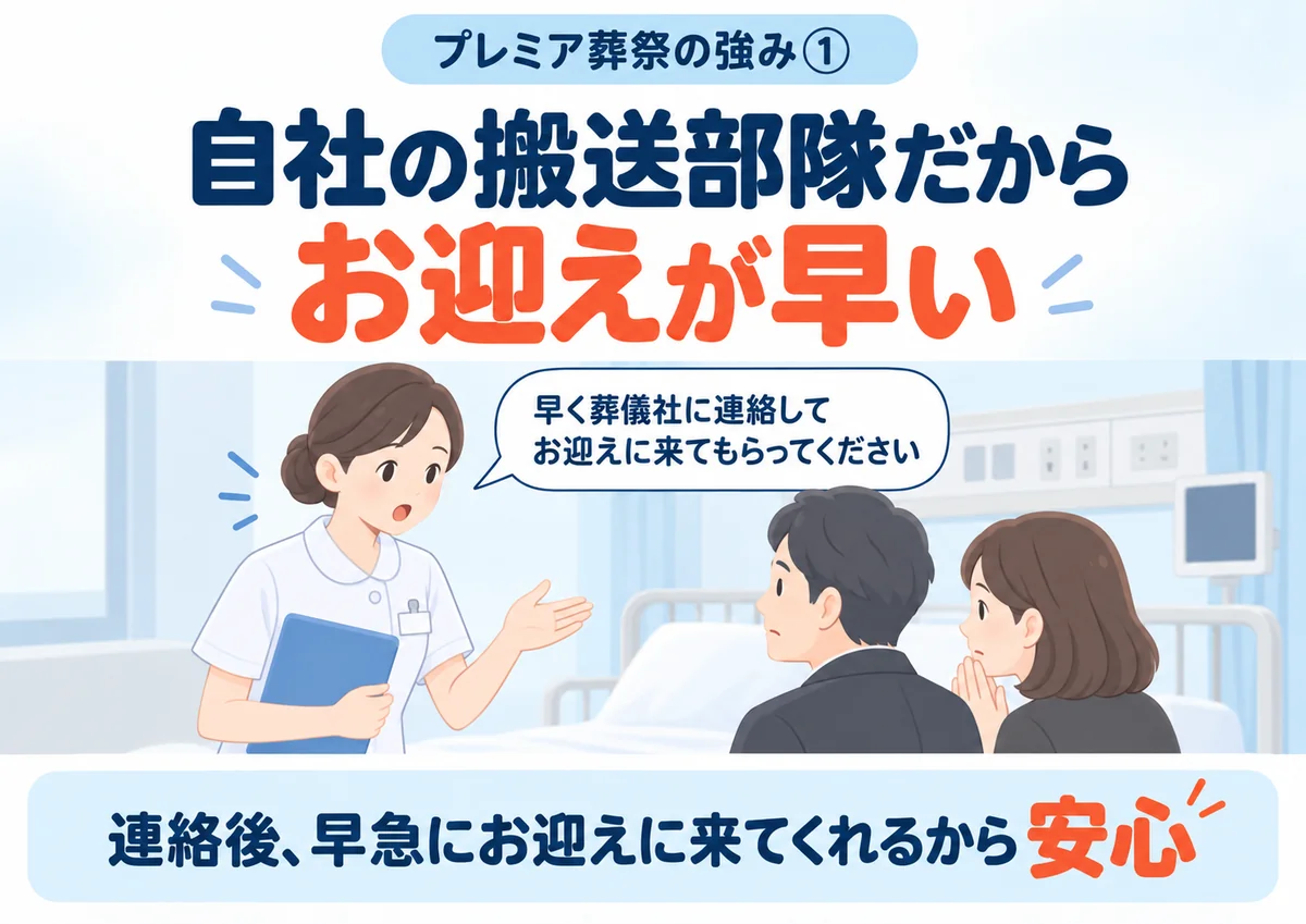 「プレミア葬祭」は自社の搬送部隊だからお迎えが早い