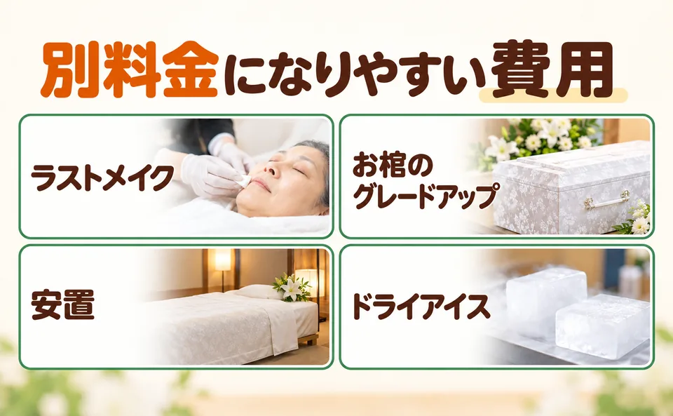 寄居町の家族葬で別料金になりやすいラストメイク・お棺・安置・ドライアイスの4つの費用