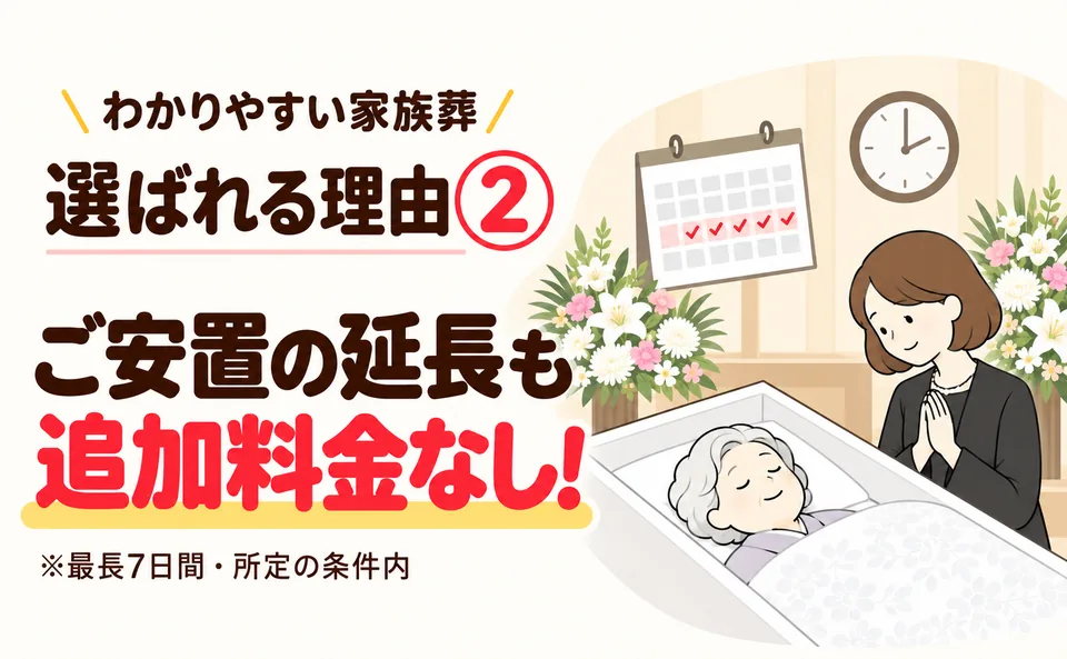 「寄居町民のわかりやすい家族葬」は安置の延長も最短火葬日または最大7日間まで追加費用なし