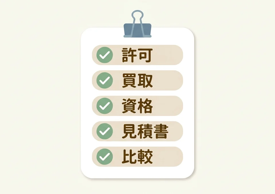 遺品整理・不用品回収業者を選ぶときに確認する5つのチェックポイントの図解