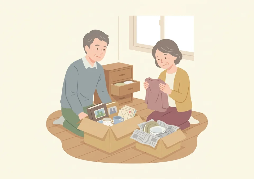 ご遺族がのこす品と手放す品を仕分けしているイラスト